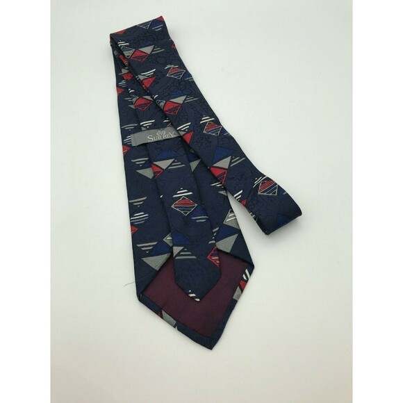 Surrey Luxury Designer Abstract Blues Red Long Necktie - 100% Silk Tie 57 inch - Picture 3 of 5